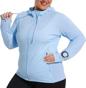 Womens Plus Size Lightweight Sun Protection Jacket SPF Hoodie UPF 50  Full Zip Cooling Summer with Thumb Hole