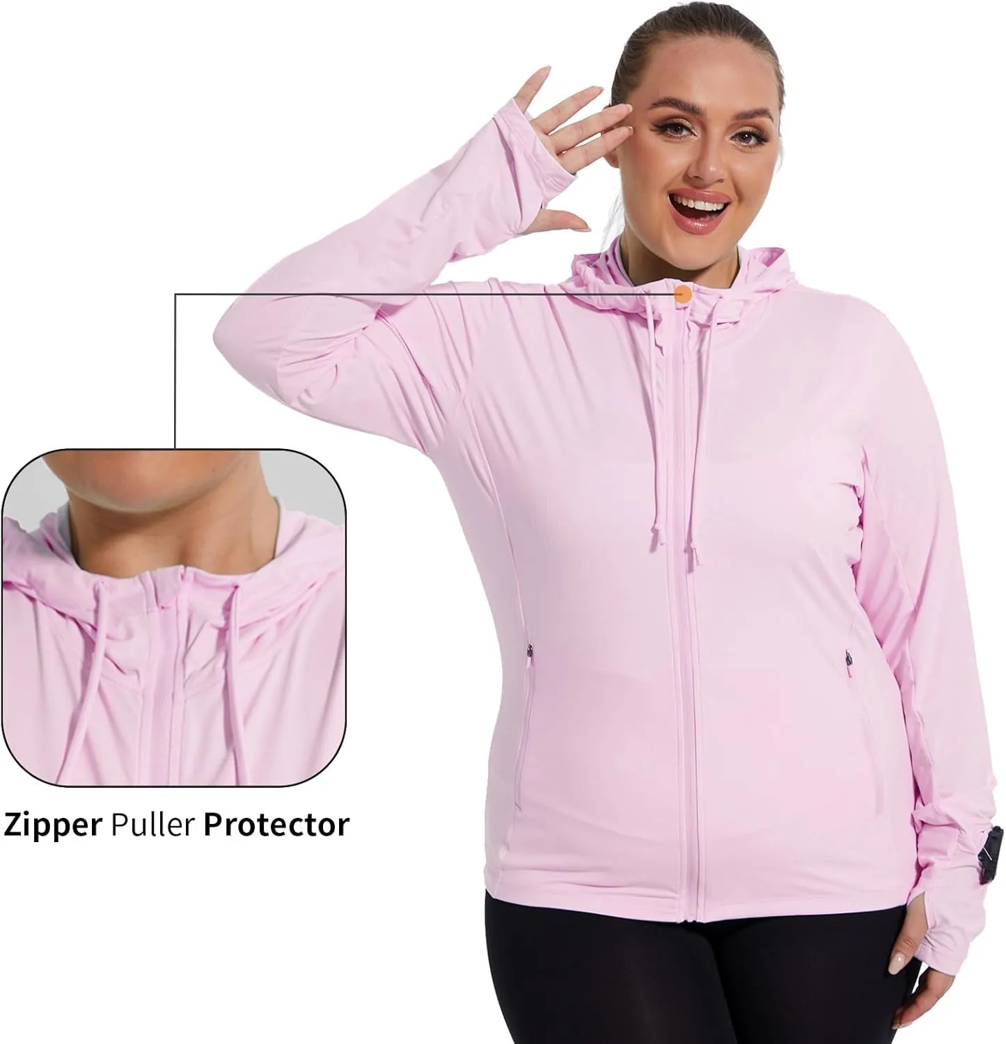 Womens Plus Size Lightweight Sun Protection Jacket SPF Hoodie UPF 50  Full Zip Cooling Summer with Thumb Hole