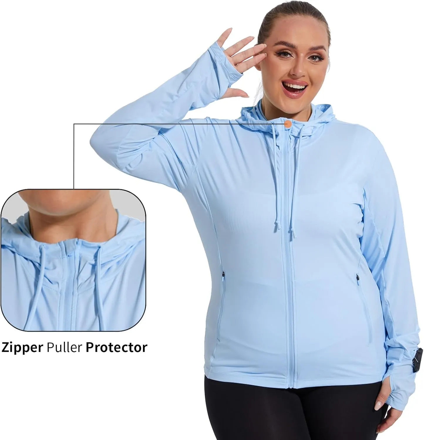 Womens Plus Size Lightweight Sun Protection Jacket SPF Hoodie UPF 50  Full Zip Cooling Summer with Thumb Hole