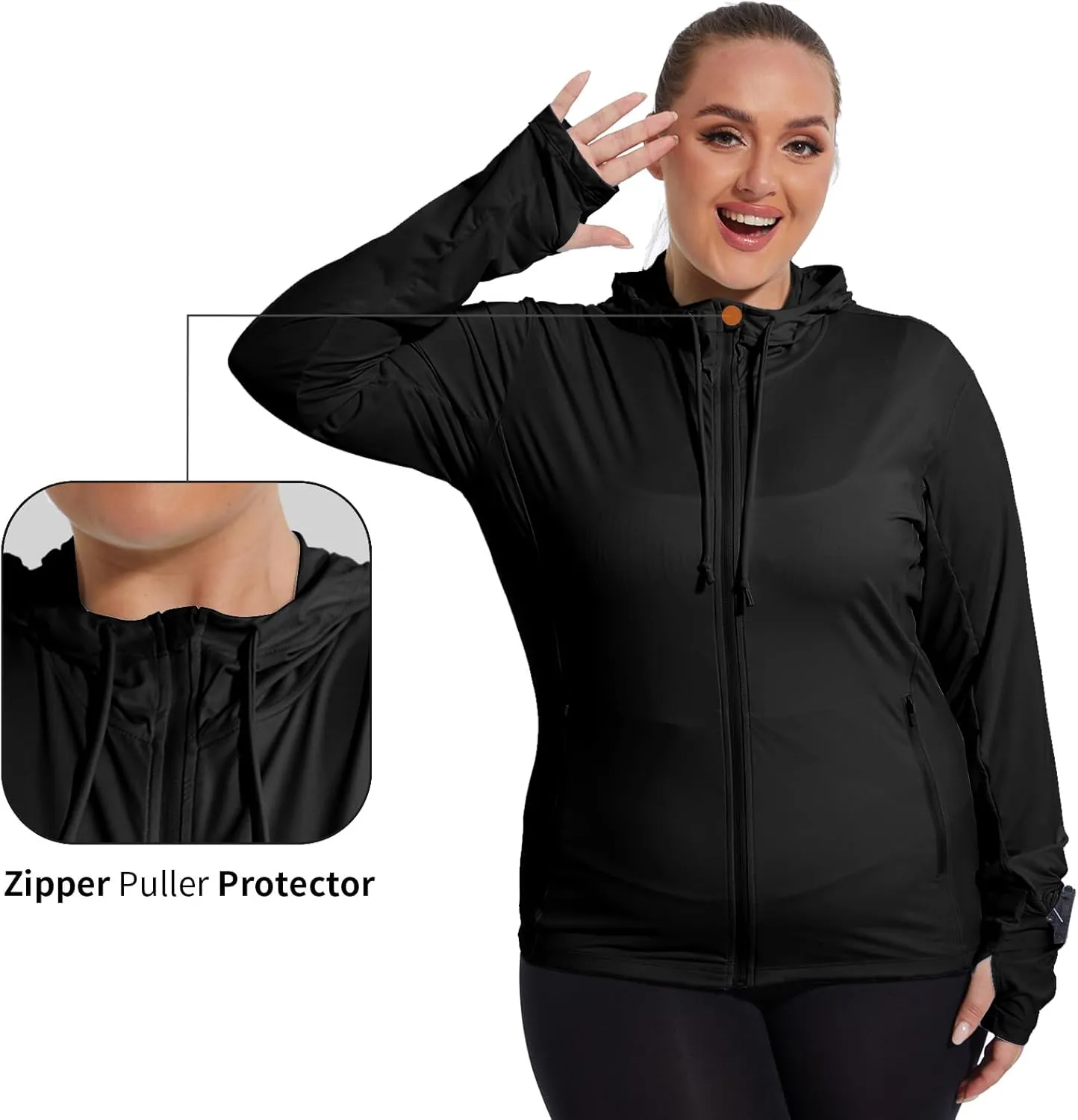 Womens Plus Size Lightweight Sun Protection Jacket SPF Hoodie UPF 50  Full Zip Cooling Summer with Thumb Hole