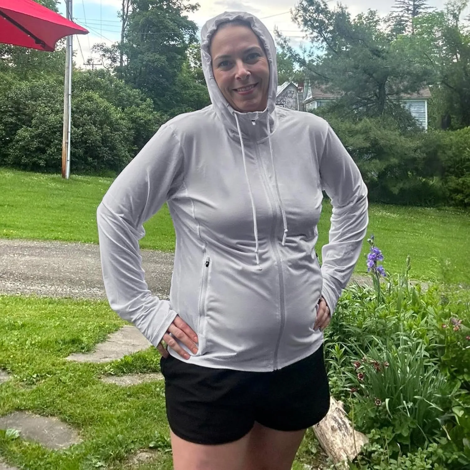 Womens Plus Size Lightweight Sun Protection Jacket SPF Hoodie UPF 50  Full Zip Cooling Summer with Thumb Hole