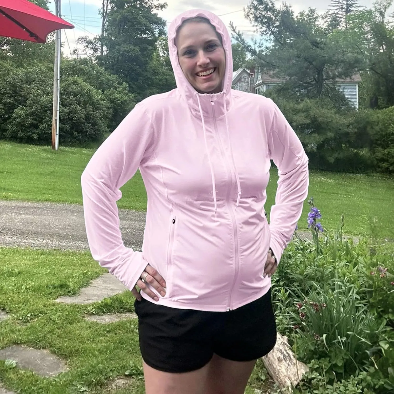 Womens Plus Size Lightweight Sun Protection Jacket SPF Hoodie UPF 50  Full Zip Cooling Summer with Thumb Hole