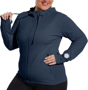 Womens Plus Size Lightweight Sun Protection Jacket SPF Hoodie UPF 50  Full Zip Cooling Summer with Thumb Hole