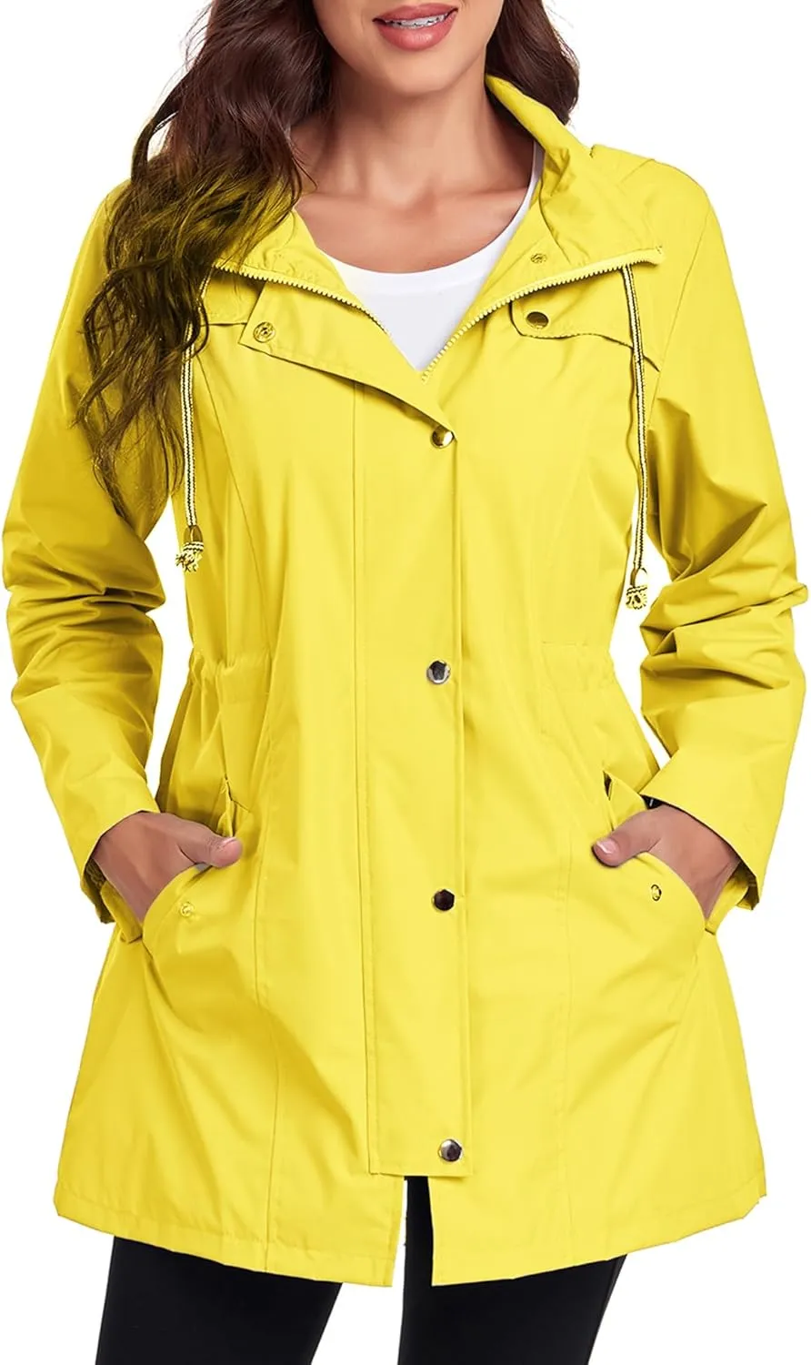 Women's Raincoats Windbreaker Rain Jacket Waterproof Lightweight Outdoor Hooded Trench Coats S-XXL
