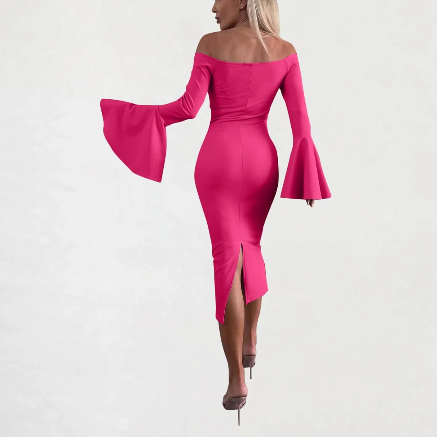 Women's Sexy Off The Shoulder Bodycon Midi Dresses Elegant Trendy Dressy Long Sleeve Evening Cocktail Party Dress