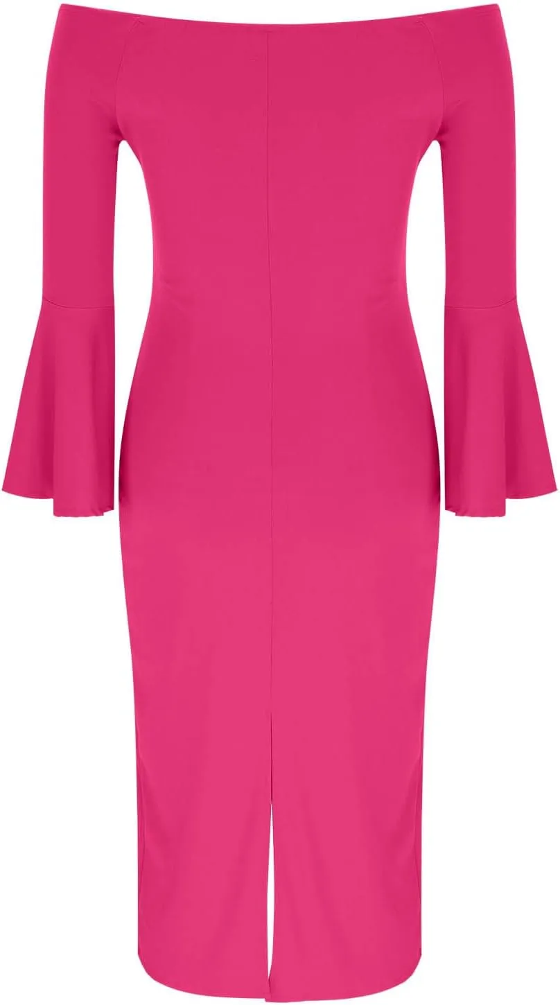 Women's Sexy Off The Shoulder Bodycon Midi Dresses Elegant Trendy Dressy Long Sleeve Evening Cocktail Party Dress