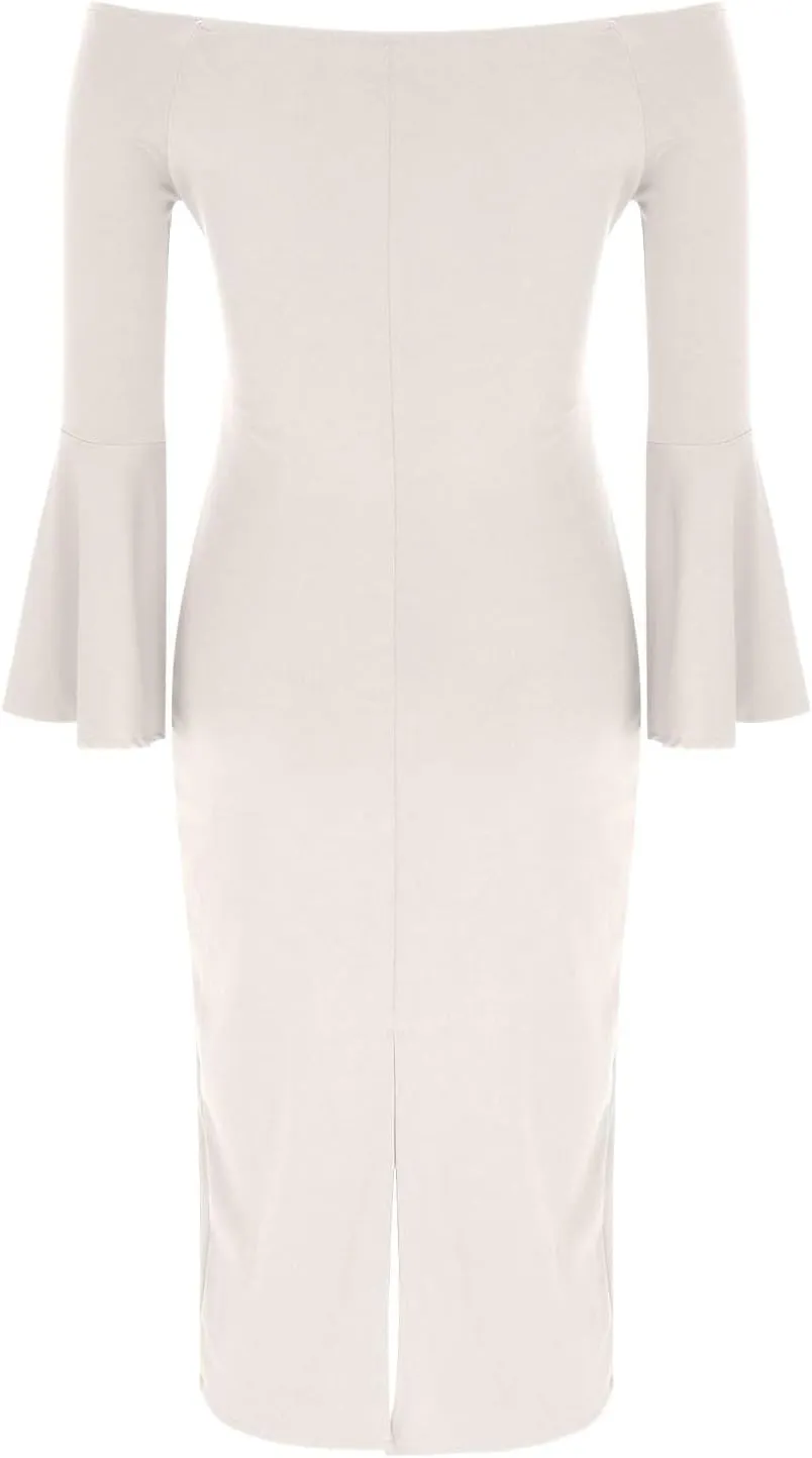 Women's Sexy Off The Shoulder Bodycon Midi Dresses Elegant Trendy Dressy Long Sleeve Evening Cocktail Party Dress