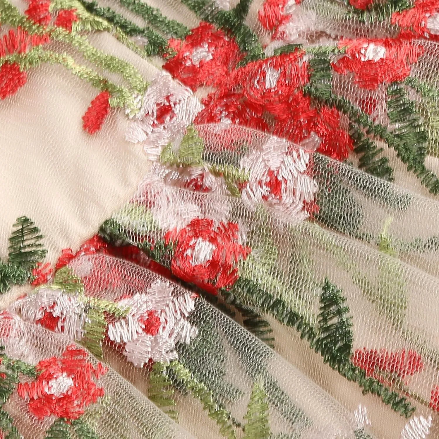 Women's Spaghetti Strap Floral Dress Mesh Lace Embroidery Pleated Casual Summer Party Dresses Boho Flowy Midi Dress