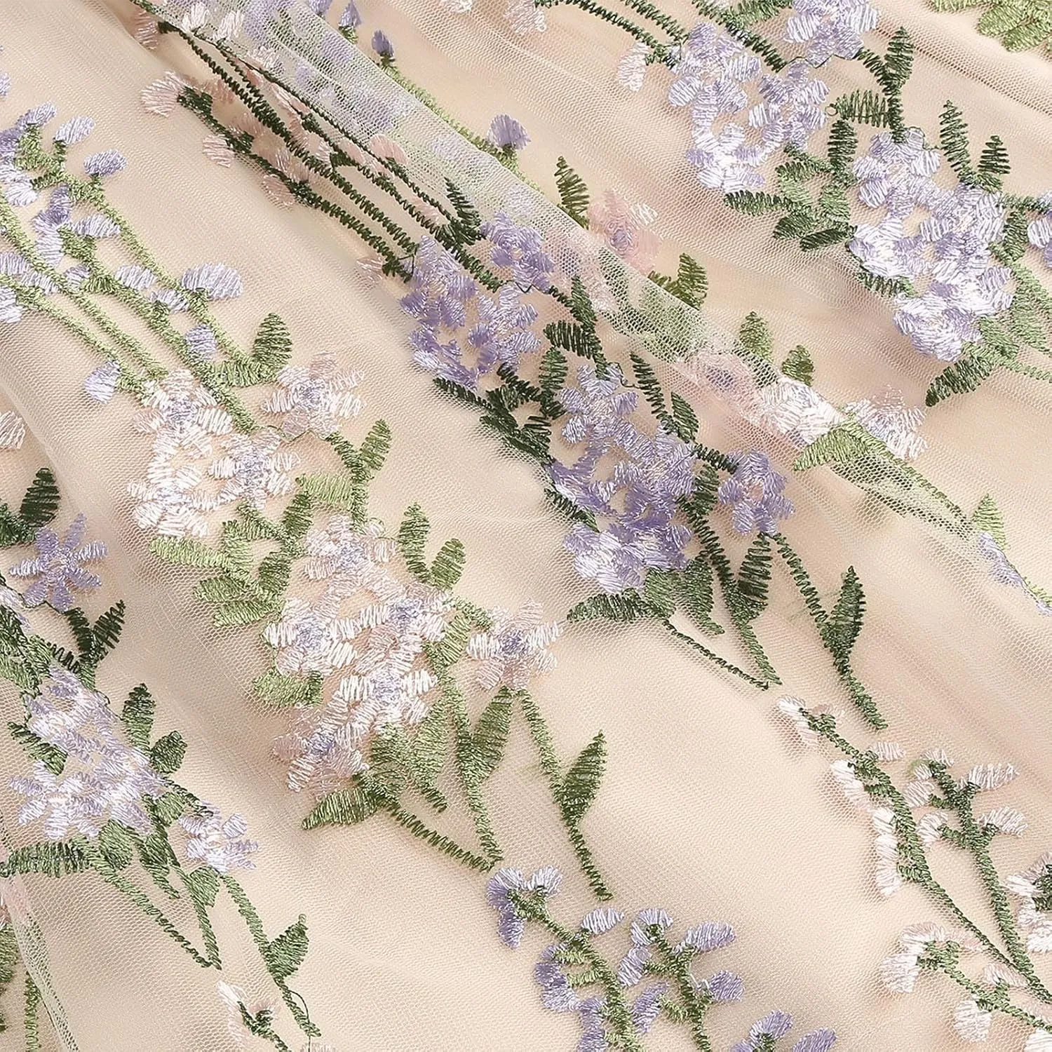 Women's Spaghetti Strap Floral Dress Mesh Lace Embroidery Pleated Casual Summer Party Dresses Boho Flowy Midi Dress