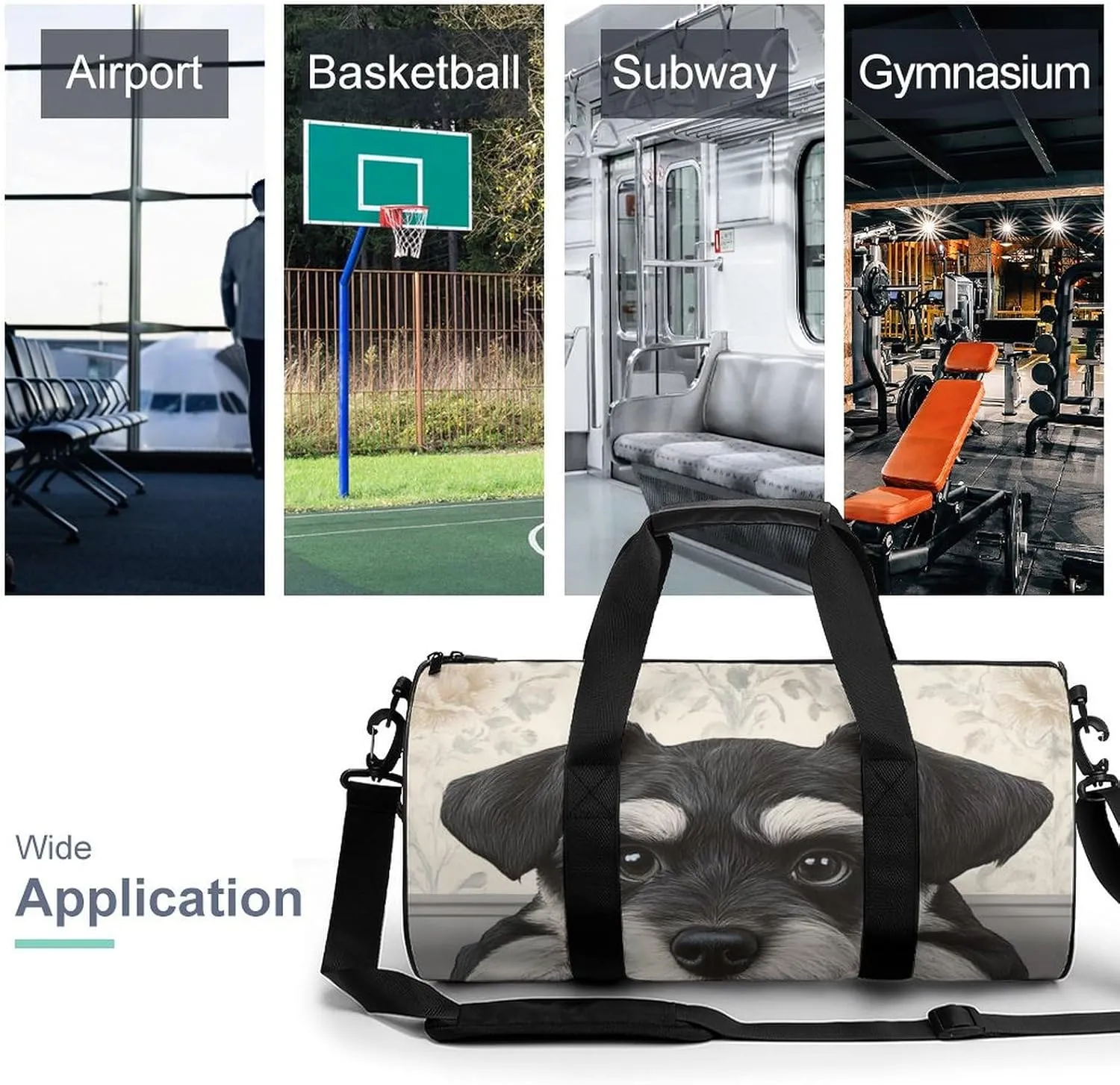 Womens Sports Gym Tote Bag Waterproof Weekender Overnight Handbag Schnauzer Cute Dog Duffel Bag for Yoga Sport Travel
