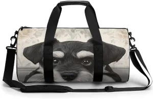 Womens Sports Gym Tote Bag Waterproof Weekender Overnight Handbag Schnauzer Cute Dog Duffel Bag for Yoga Sport Travel