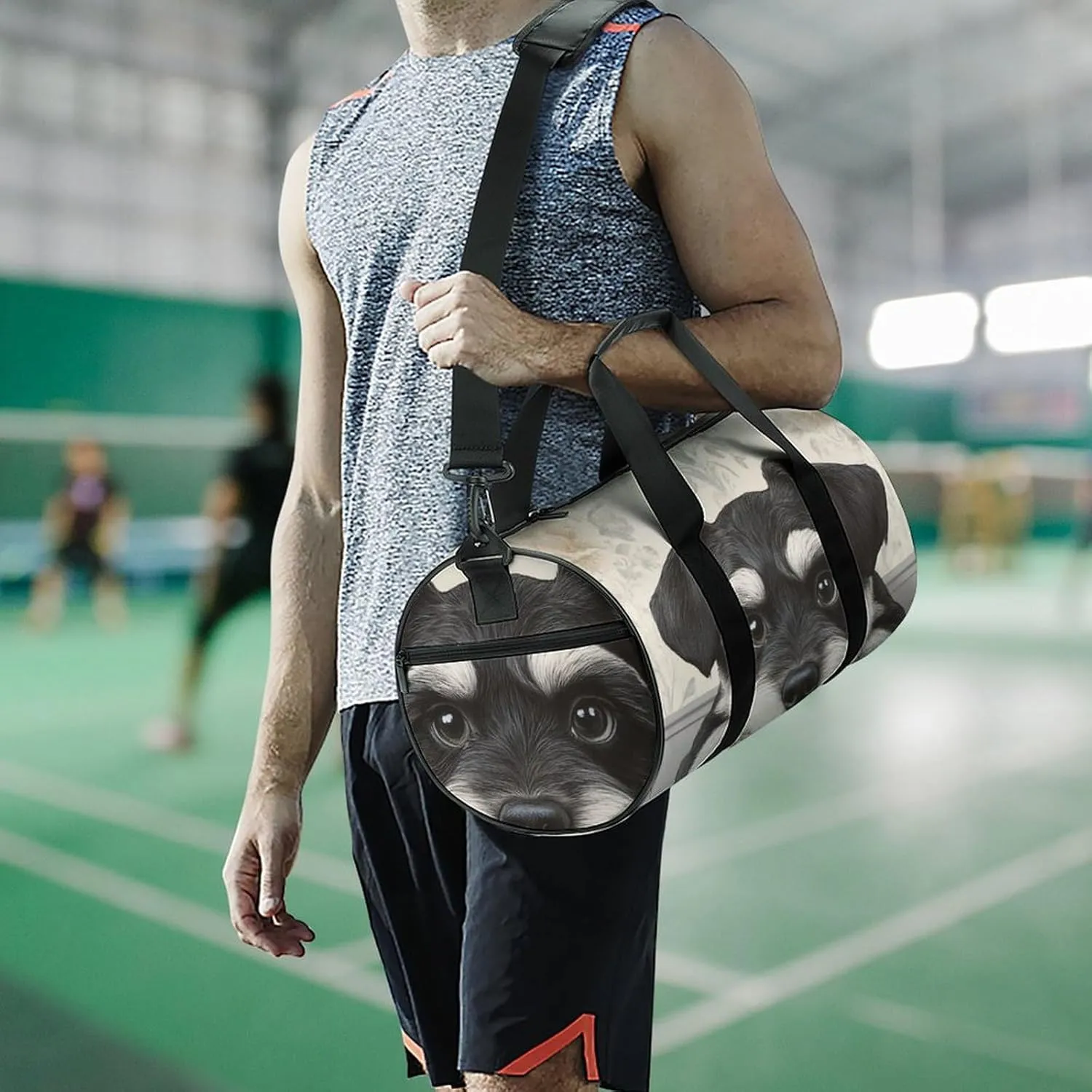 Womens Sports Gym Tote Bag Waterproof Weekender Overnight Handbag Schnauzer Cute Dog Duffel Bag for Yoga Sport Travel