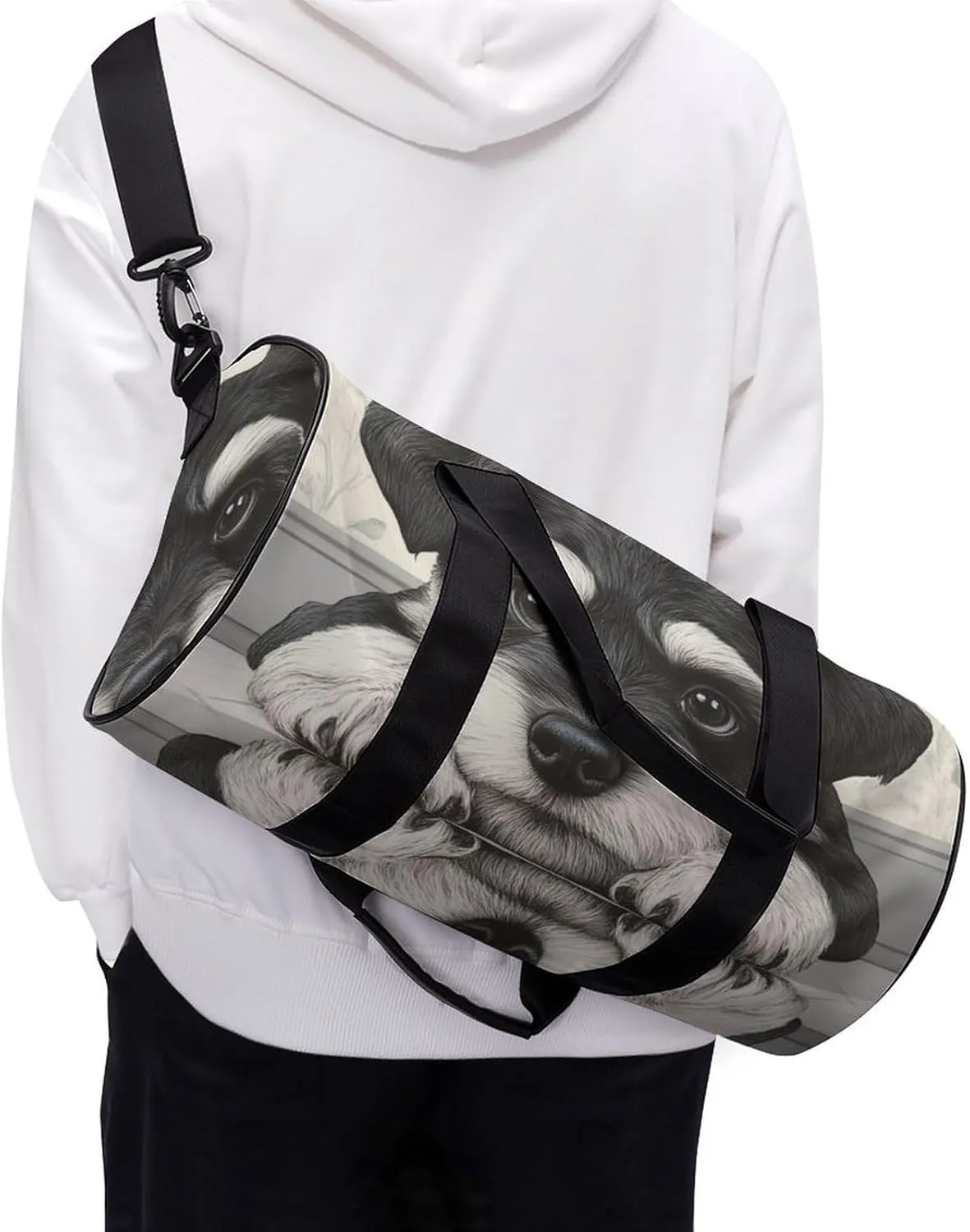 Womens Sports Gym Tote Bag Waterproof Weekender Overnight Handbag Schnauzer Cute Dog Duffel Bag for Yoga Sport Travel