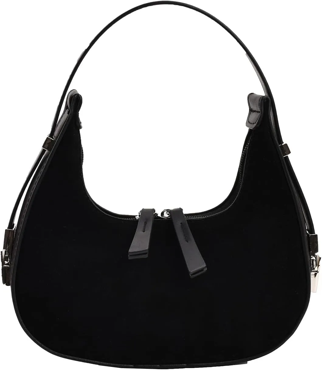 Women’s Suede Crescent Shoulder Bag Leather Top handle Tote Purse Brown Suede Handbag Y2K Underarm Bag Half Moon Purse