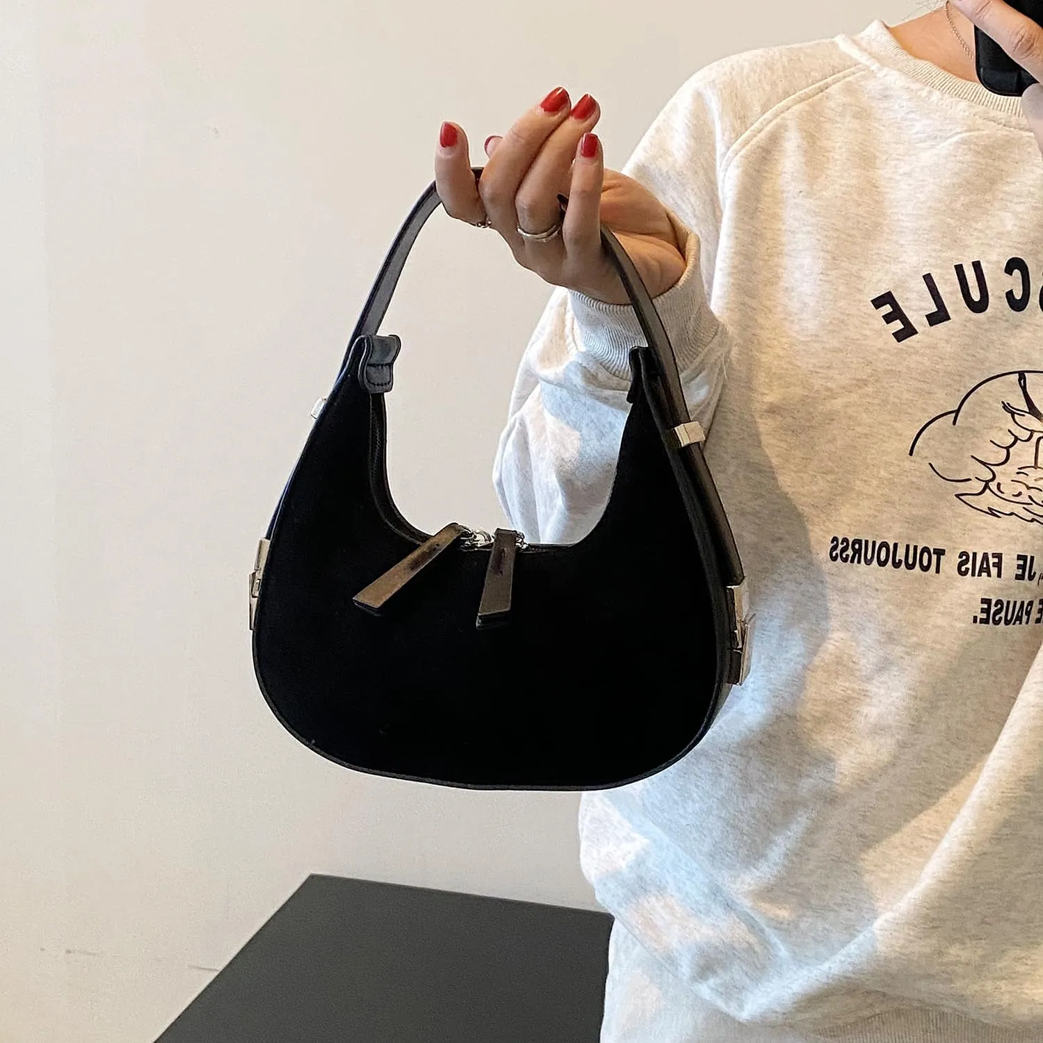 Women’s Suede Crescent Shoulder Bag Leather Top handle Tote Purse Brown Suede Handbag Y2K Underarm Bag Half Moon Purse