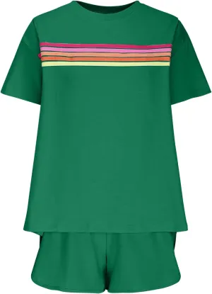 Womens Summer 2 Piece Sets Striped Short Sleeve T Shirts and Shorts Loungewear Matching Set Tracksuit Sweatsuit
