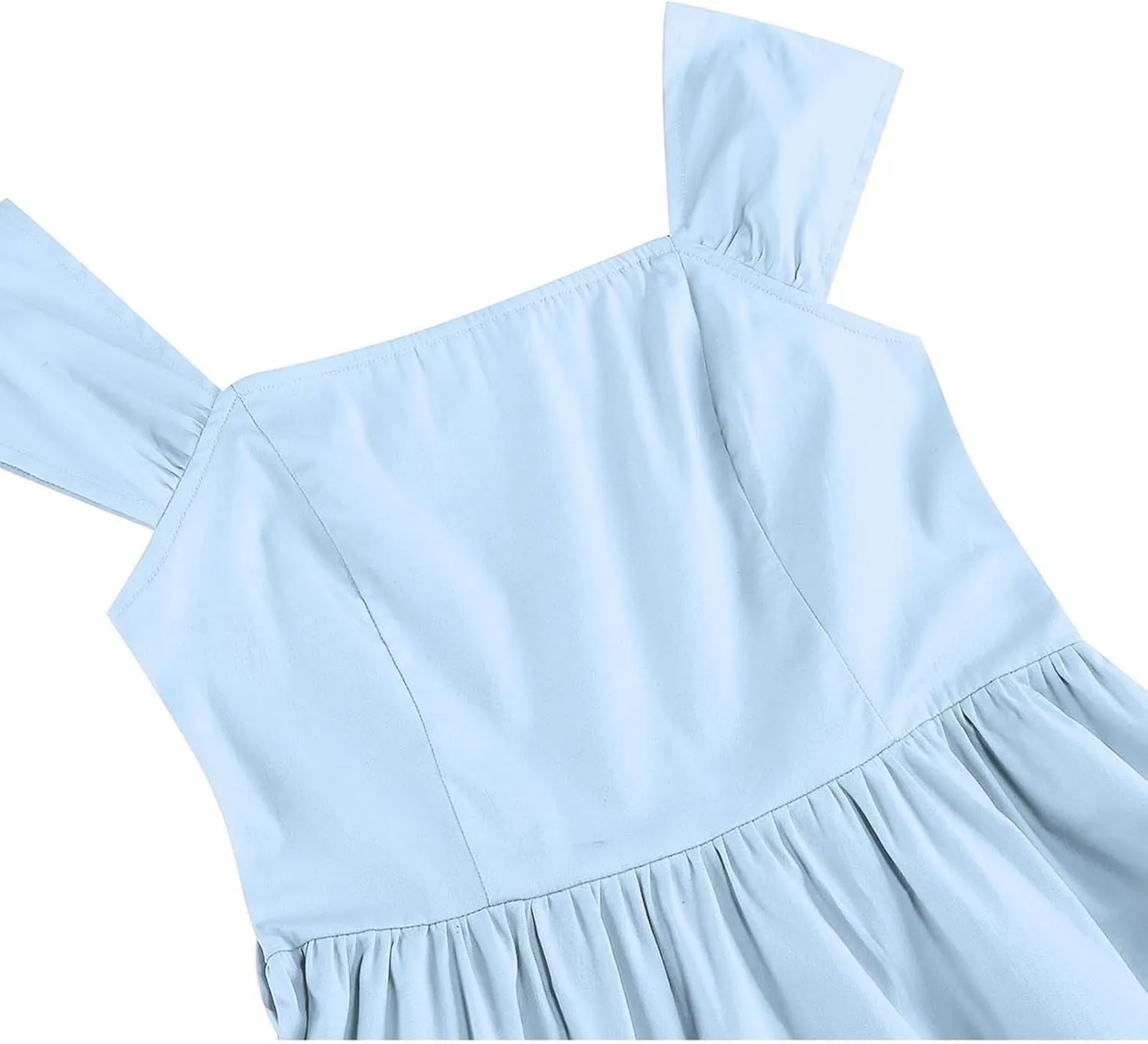 Womens Summer Dress Casual Cap Sleeve Square Neck A-Line Knee Length Pleated Flowy Fashion Cocktail Party Midi Dress