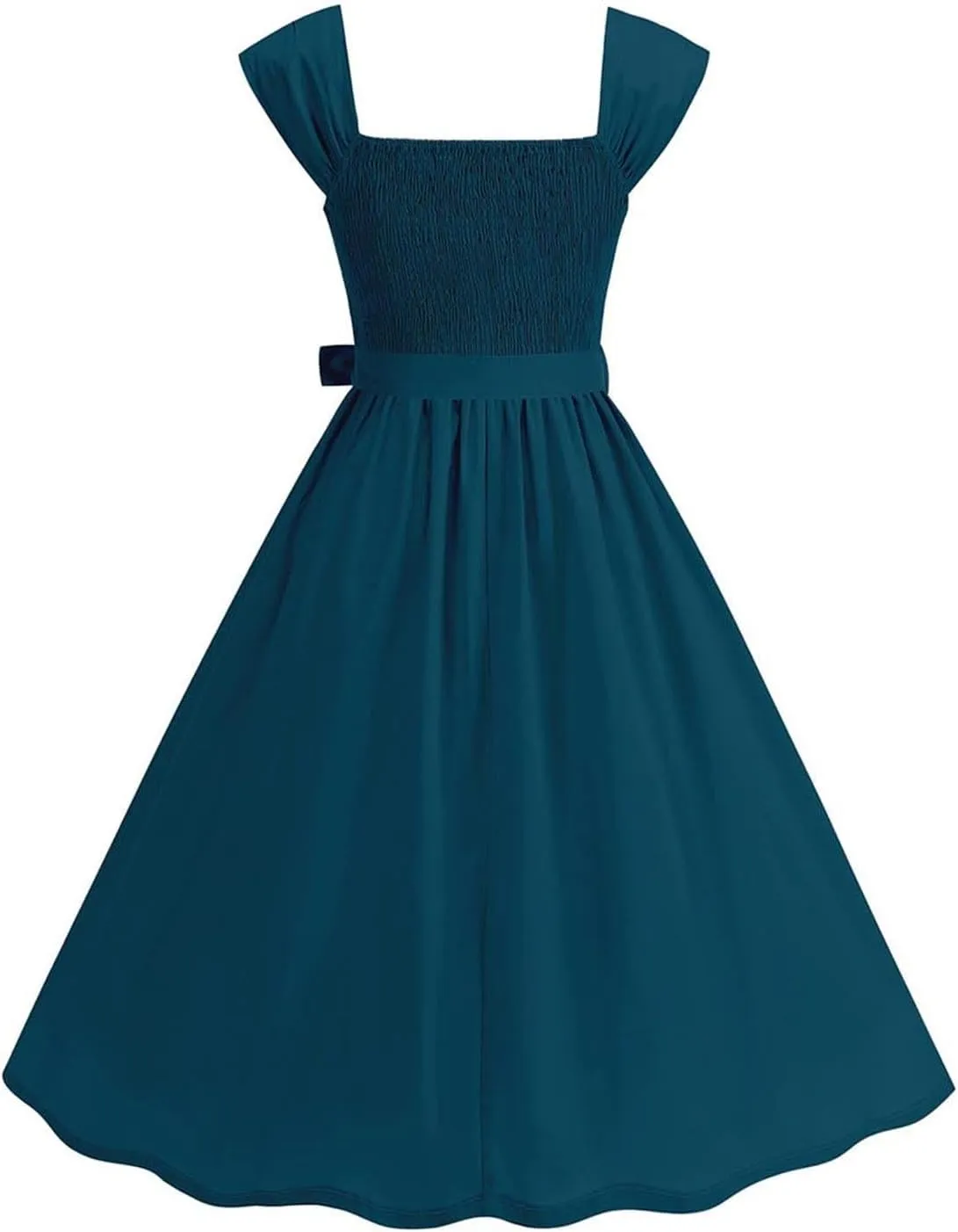 Womens Summer Dress Casual Cap Sleeve Square Neck A-Line Knee Length Pleated Flowy Fashion Cocktail Party Midi Dress