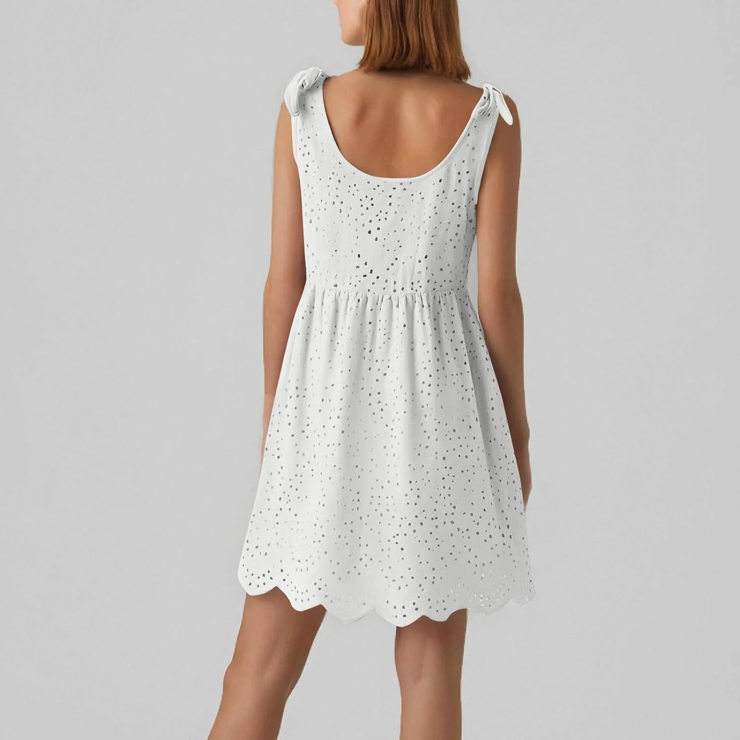 Womens Summer Dress Casual Sleeveless Spaghetti Strap Vacation Beach Dress Eyelet Short Sundresses Swimsuit Coverups