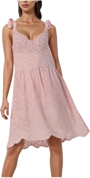 Womens Summer Dress Casual Sleeveless Spaghetti Strap Vacation Beach Dress Eyelet Short Sundresses Swimsuit Coverups