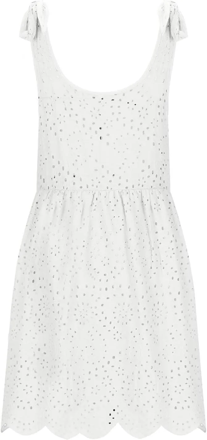 Womens Summer Dress Casual Sleeveless Spaghetti Strap Vacation Beach Dress Eyelet Short Sundresses Swimsuit Coverups