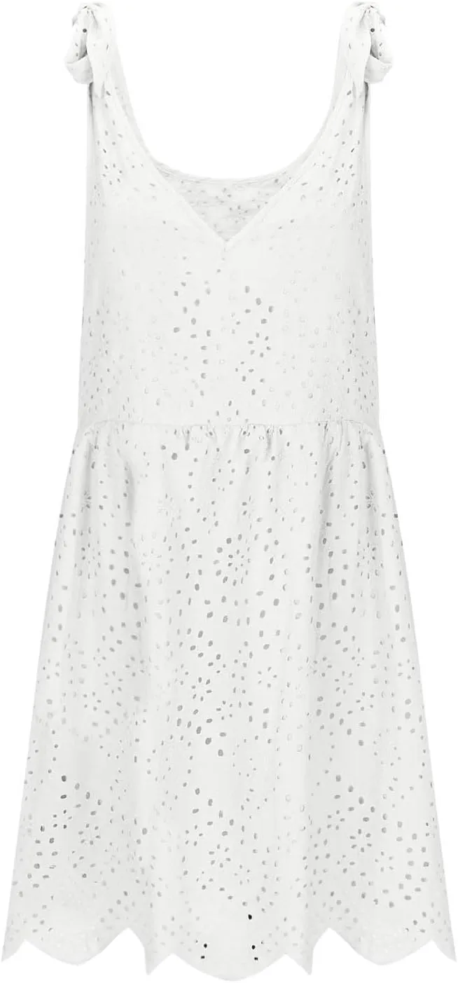 Womens Summer Dress Casual Sleeveless Spaghetti Strap Vacation Beach Dress Eyelet Short Sundresses Swimsuit Coverups