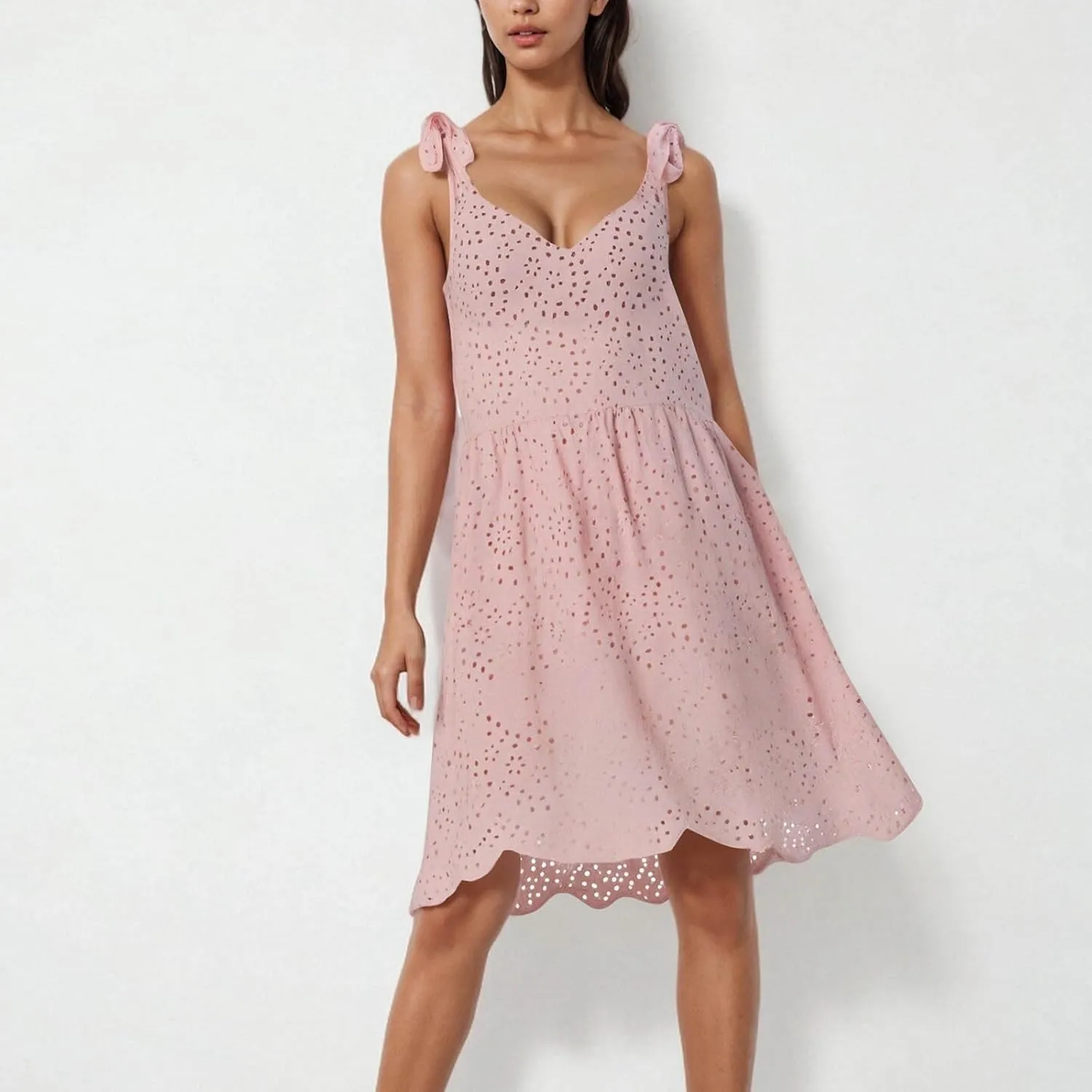 Womens Summer Dress Casual Sleeveless Spaghetti Strap Vacation Beach Dress Eyelet Short Sundresses Swimsuit Coverups