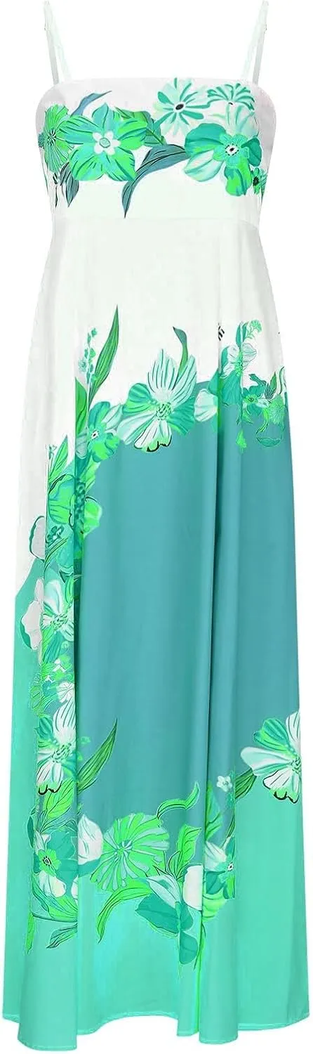 Womens Summer Dress Spaghetti Strap Sleeveless Boho Floral Sundress V Neck Causal Flowy Midi Dress with Pockets