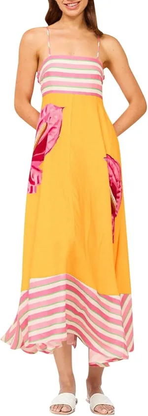 Womens Summer Dresses Casual Loose Fit Striped Color Block Halter Long Sundress Sleeveless Vacation Maxi Beach Dress