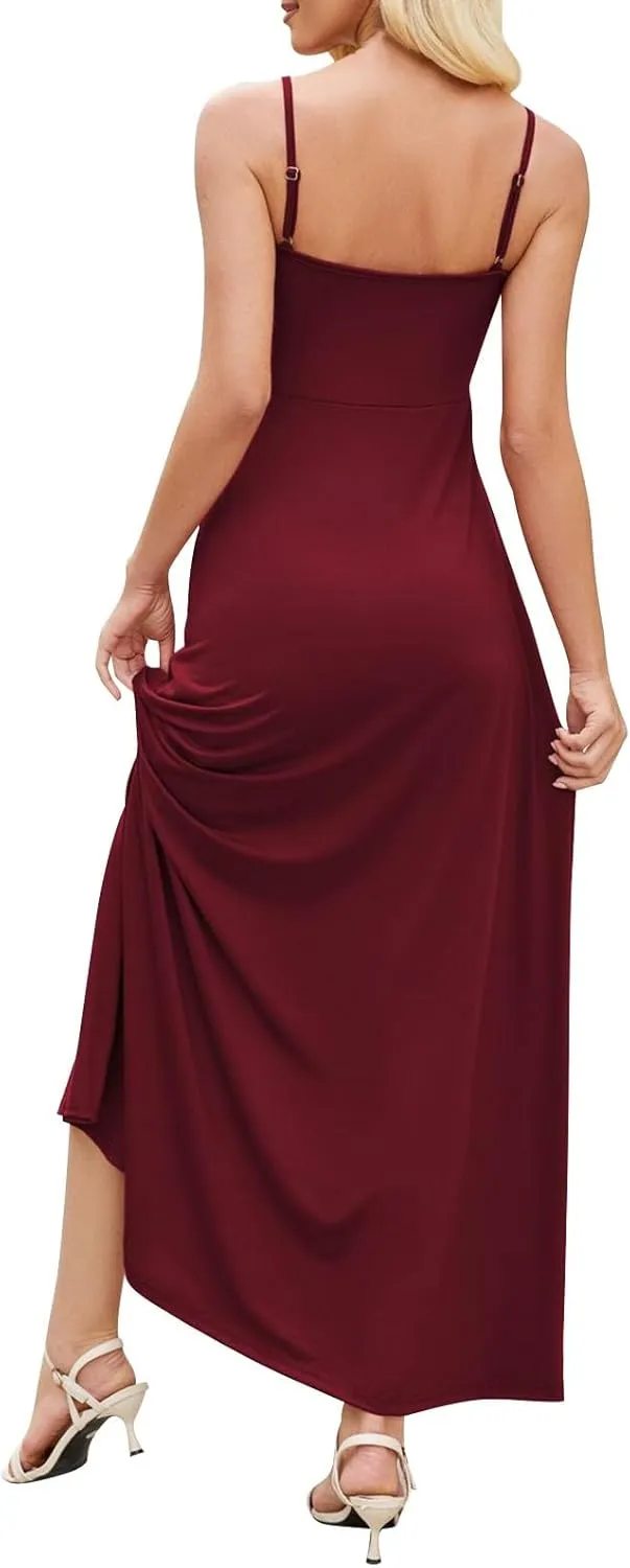 Women's Summer Dresses Dressy V Neck Spaghetti Strap Sundress Prom Club Evening Party Cocktail Flowy Maxi Dress