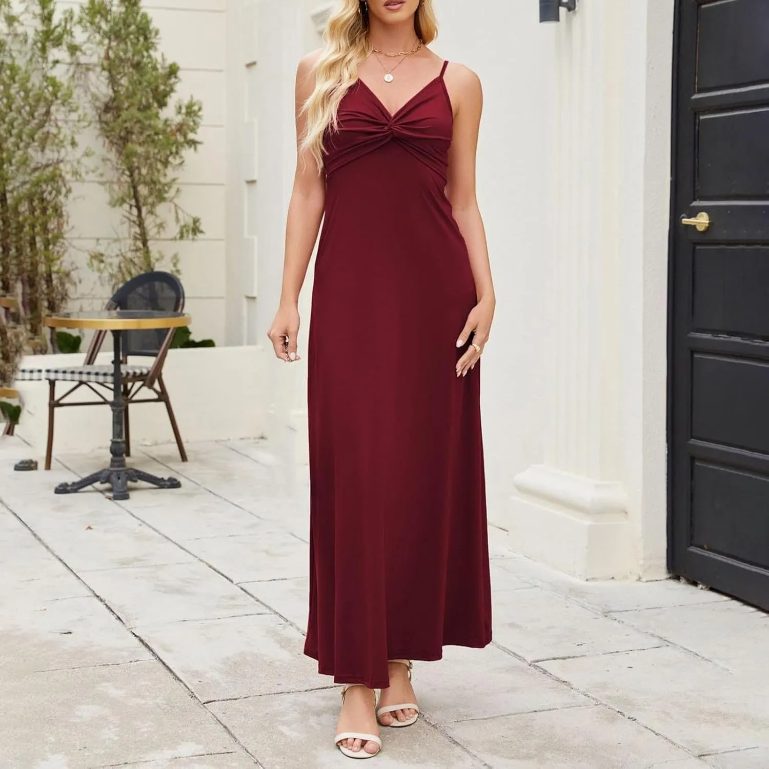 Women's Summer Dresses Dressy V Neck Spaghetti Strap Sundress Prom Club Evening Party Cocktail Flowy Maxi Dress