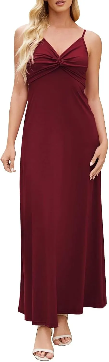 Women's Summer Dresses Dressy V Neck Spaghetti Strap Sundress Prom Club Evening Party Cocktail Flowy Maxi Dress