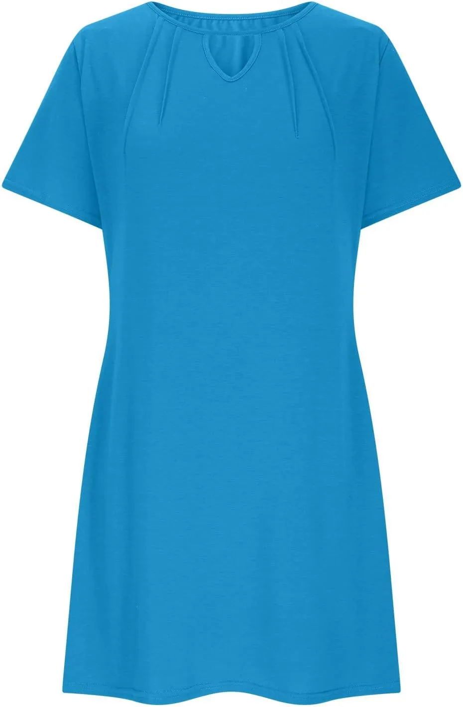 Women's Summer Short Sleeve Keyhole Neck Midi Dresses Casual Loose Fit Pleated T-Shirt Sundress Solid Beach Dress