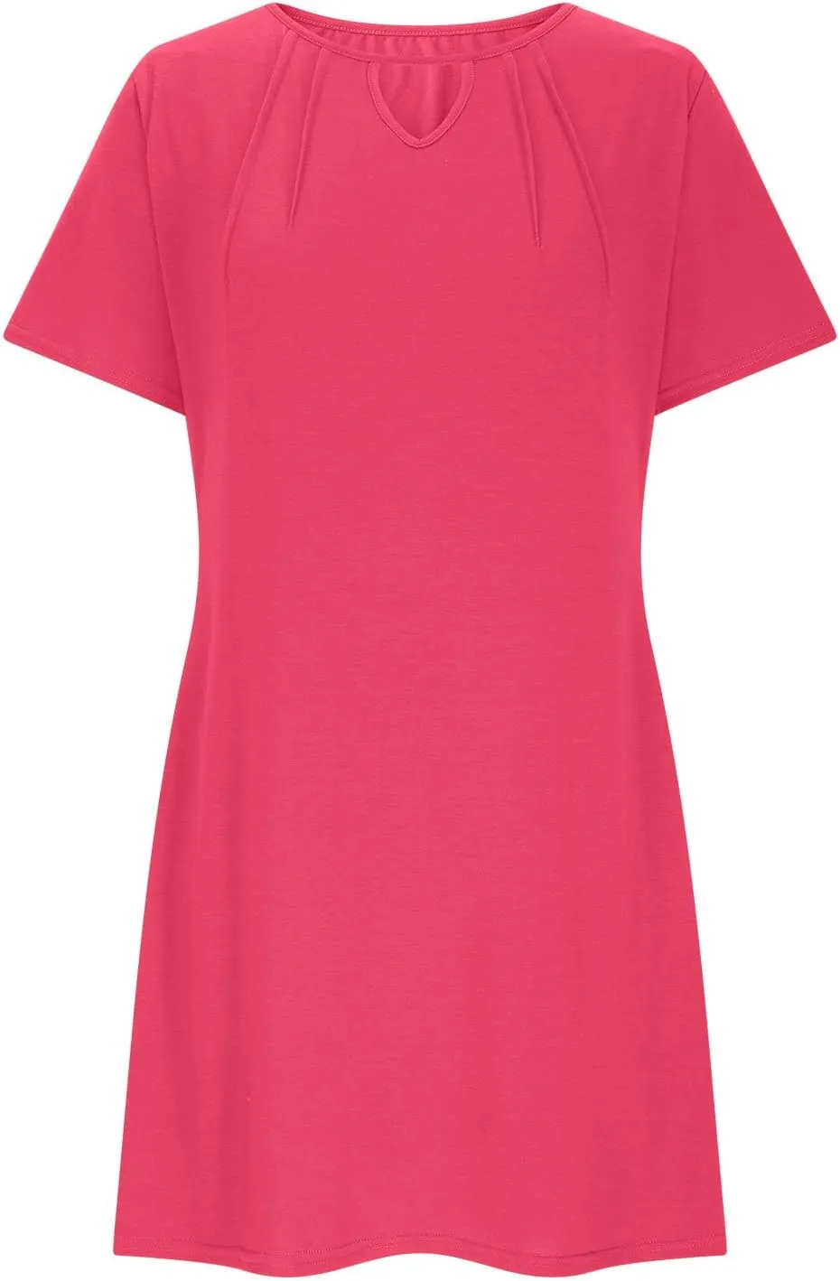 Women's Summer Short Sleeve Keyhole Neck Midi Dresses Casual Loose Fit Pleated T-Shirt Sundress Solid Beach Dress