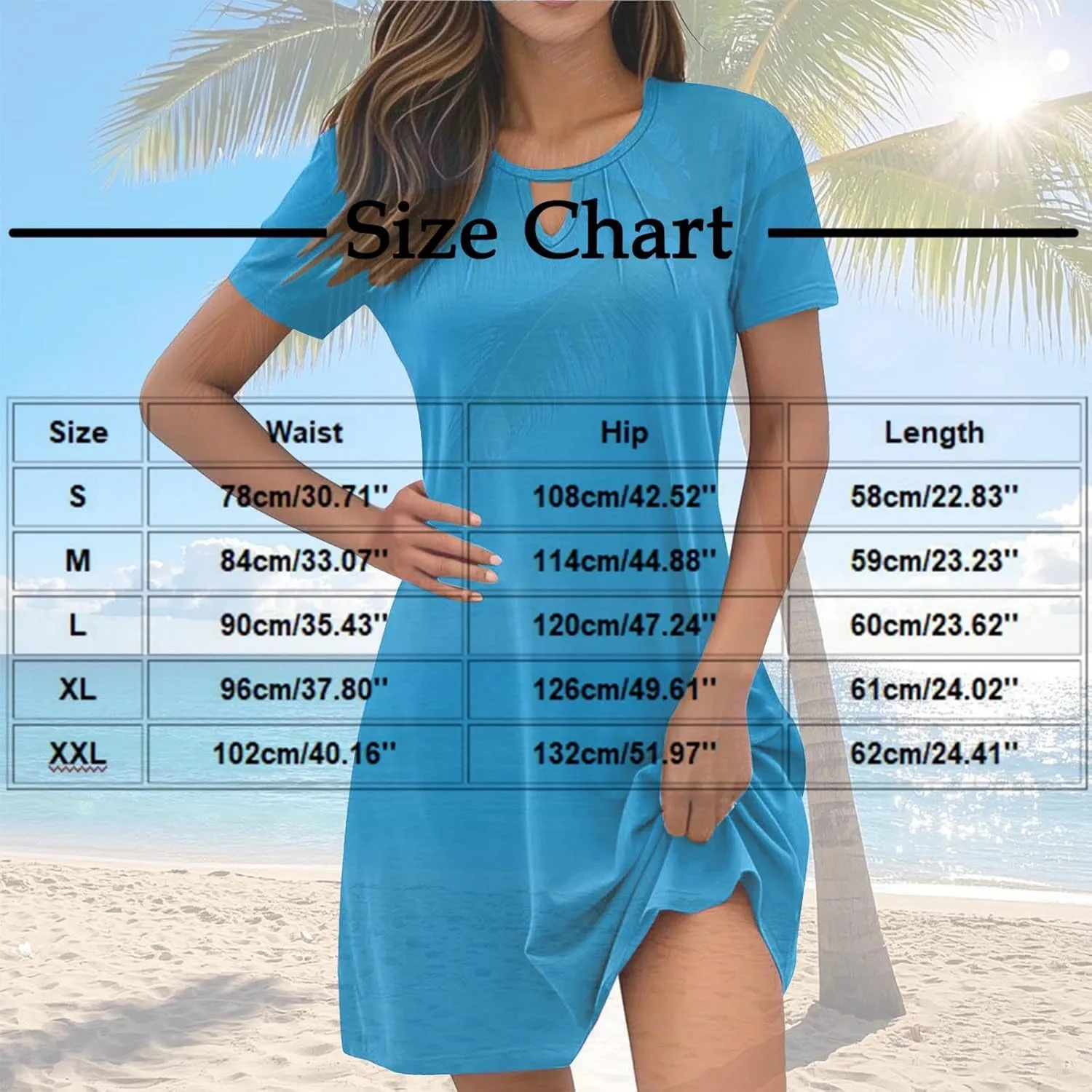 Women's Summer Short Sleeve Keyhole Neck Midi Dresses Casual Loose Fit Pleated T-Shirt Sundress Solid Beach Dress