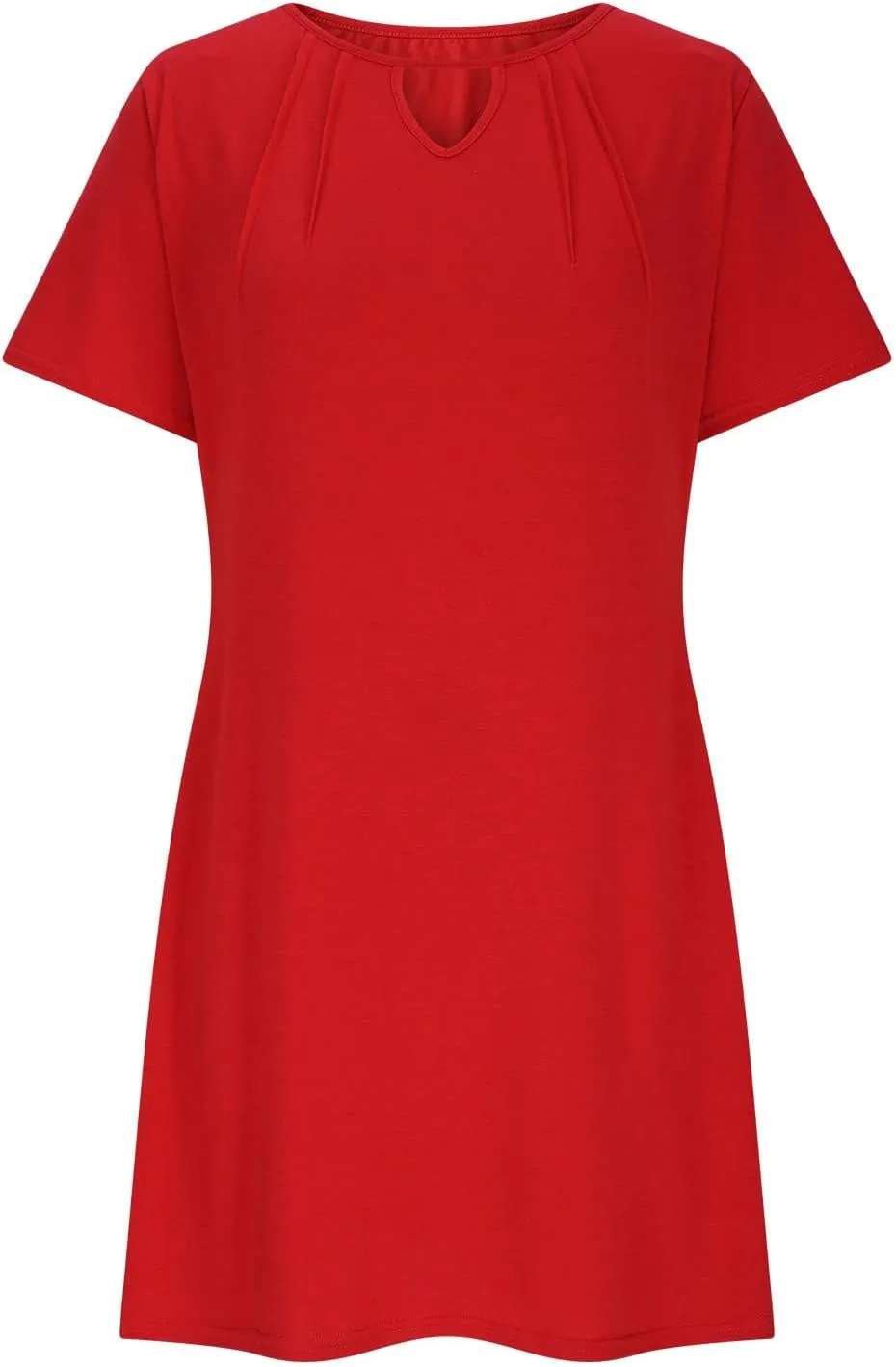 Women's Summer Short Sleeve Keyhole Neck Midi Dresses Casual Loose Fit Pleated T-Shirt Sundress Solid Beach Dress