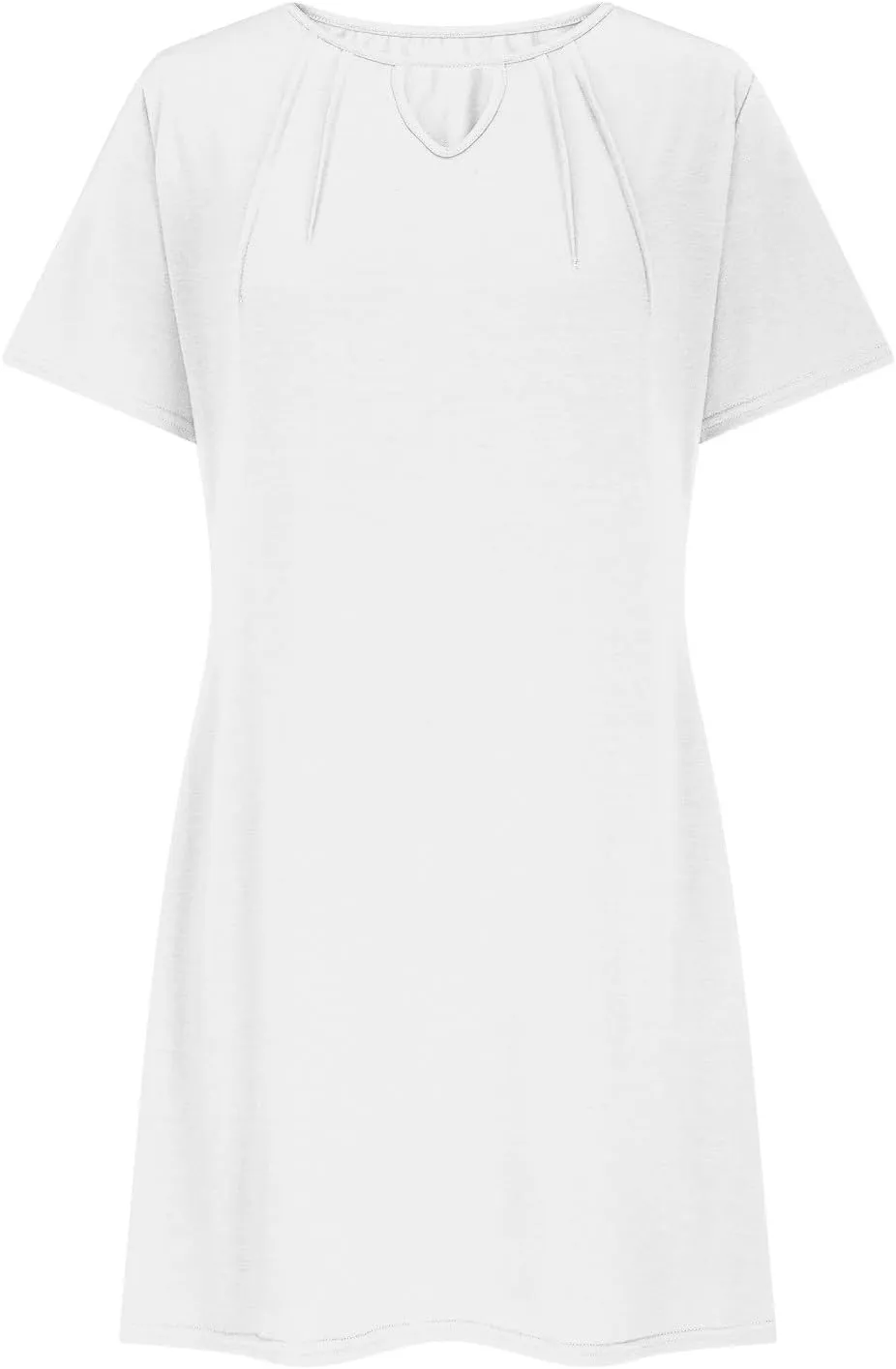 Women's Summer Short Sleeve Keyhole Neck Midi Dresses Casual Loose Fit Pleated T-Shirt Sundress Solid Beach Dress
