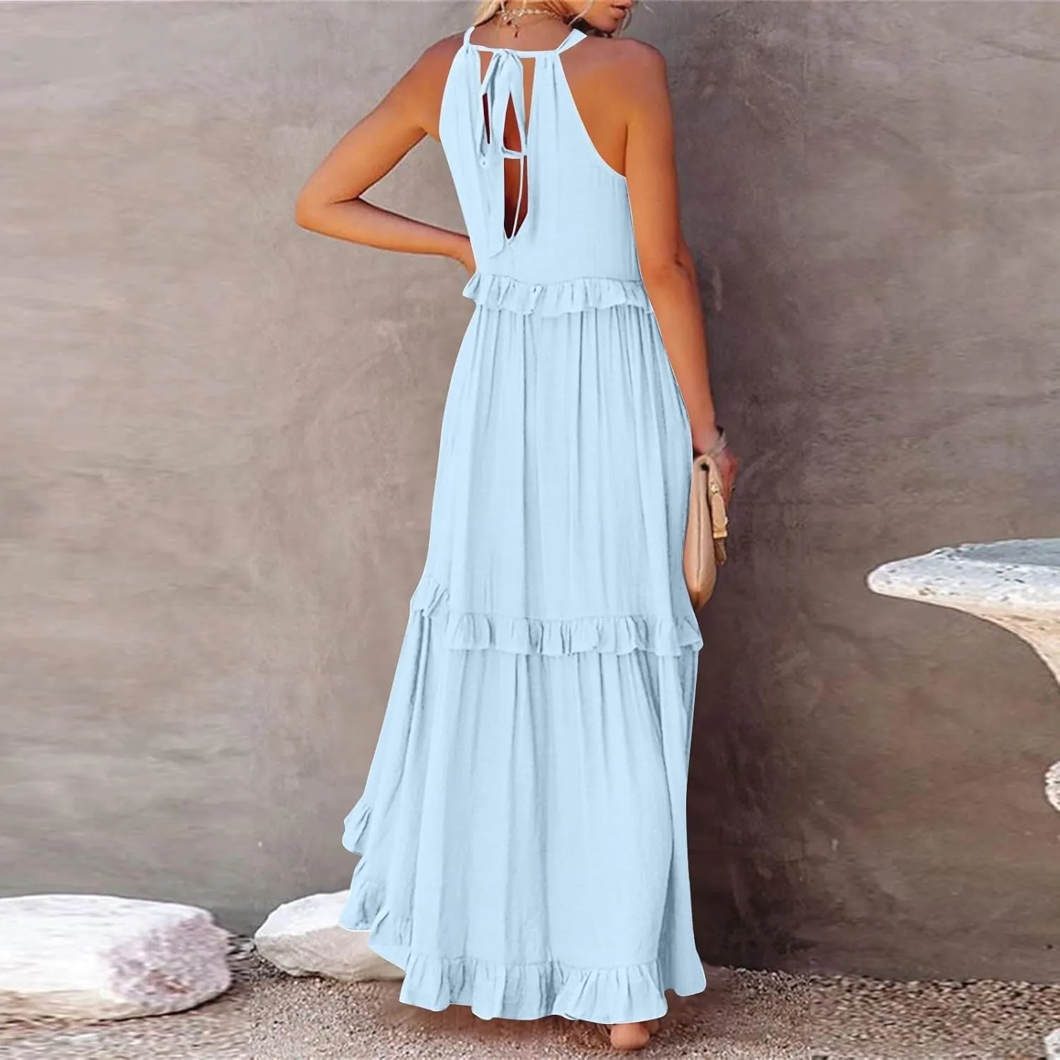 Women's Tank Dresses Cocktail Evening Party Sleeveless Sundress Flowy Swing Crewneck Ruffle Tiered Maxi Dresses