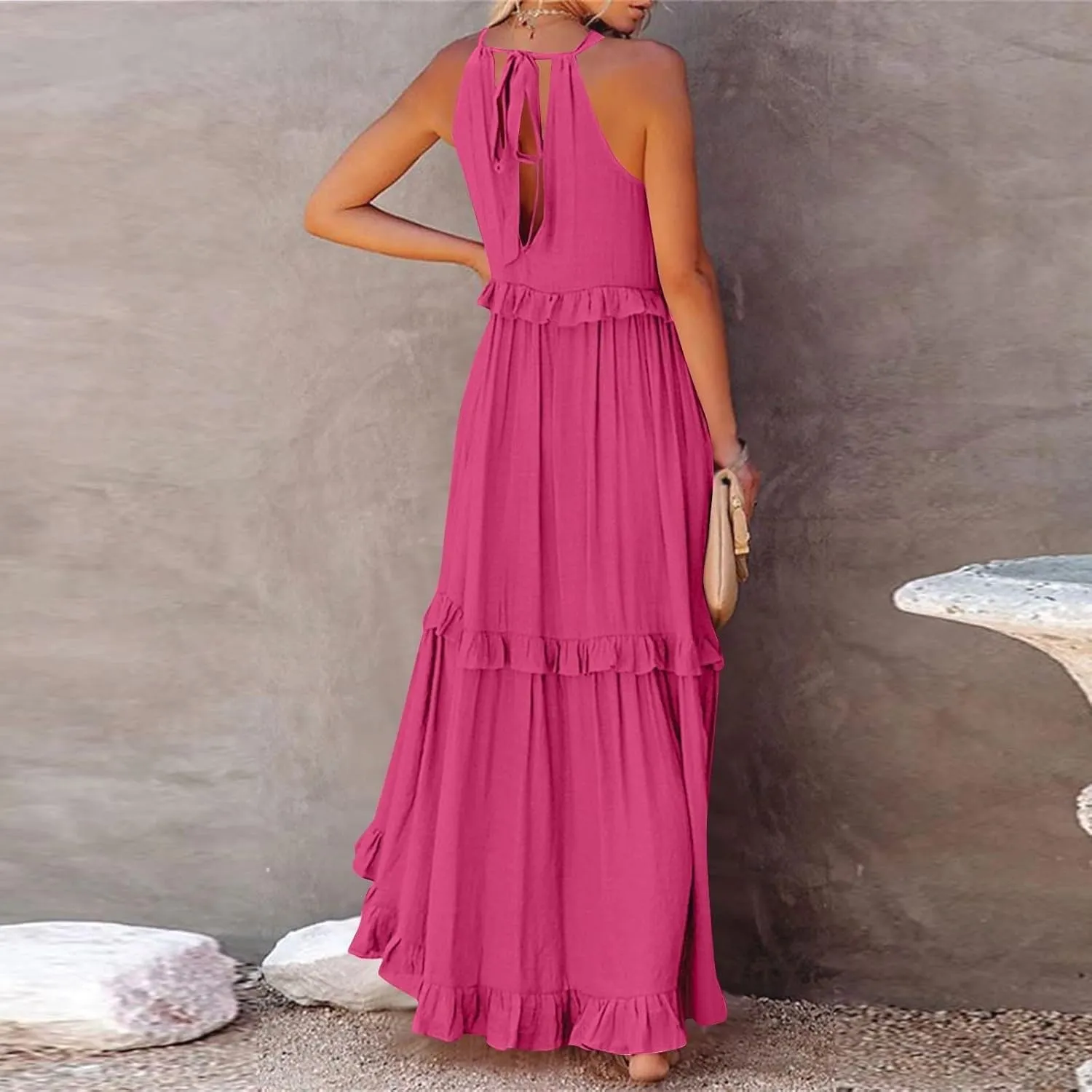 Women's Tank Dresses Cocktail Evening Party Sleeveless Sundress Flowy Swing Crewneck Ruffle Tiered Maxi Dresses