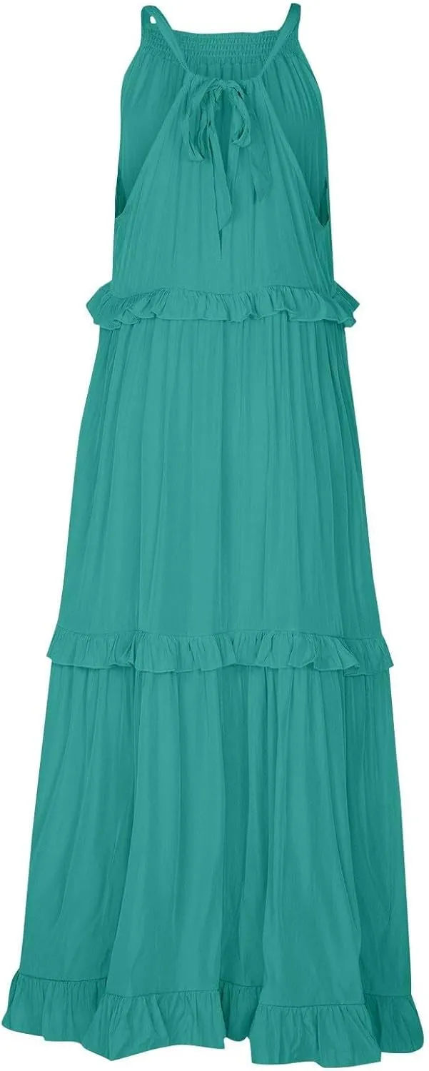 Women's Tank Dresses Cocktail Evening Party Sleeveless Sundress Flowy Swing Crewneck Ruffle Tiered Maxi Dresses