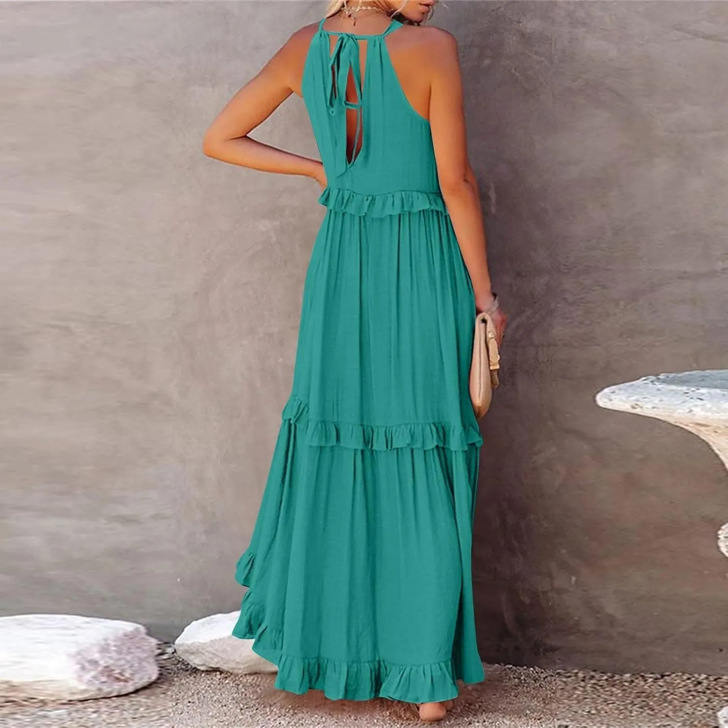 Women's Tank Dresses Cocktail Evening Party Sleeveless Sundress Flowy Swing Crewneck Ruffle Tiered Maxi Dresses
