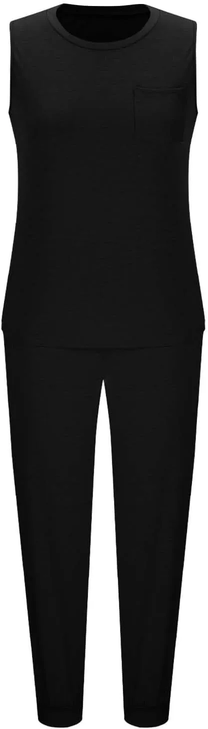 Women's Two Piece Summer Sets Tank Top Wide Leg Sweat Pants 2 Piece Outfits Matching Lounge Sets Tracksuit Sweatsuit
