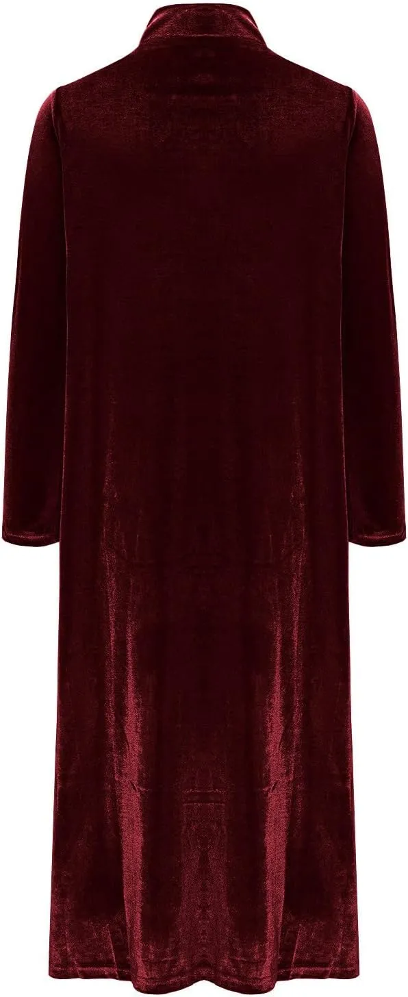 Women’s Velvet Midi Dresses Wedding Guest Cocktail Party Long Sleeve Button V Neck A Line Flowy Party Shift Dress