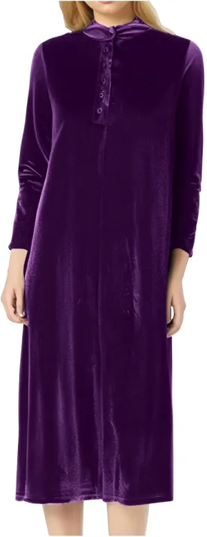 Women’s Velvet Midi Dresses Wedding Guest Cocktail Party Long Sleeve Button V Neck A Line Flowy Party Shift Dress