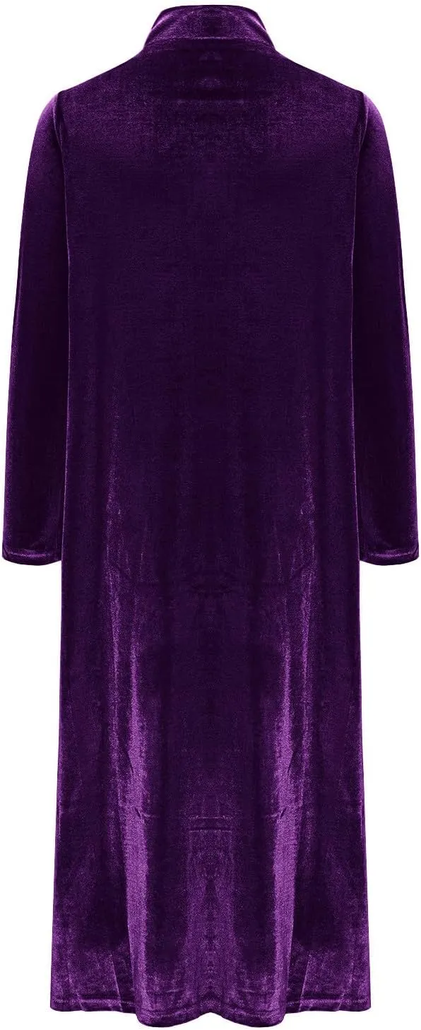 Women’s Velvet Midi Dresses Wedding Guest Cocktail Party Long Sleeve Button V Neck A Line Flowy Party Shift Dress