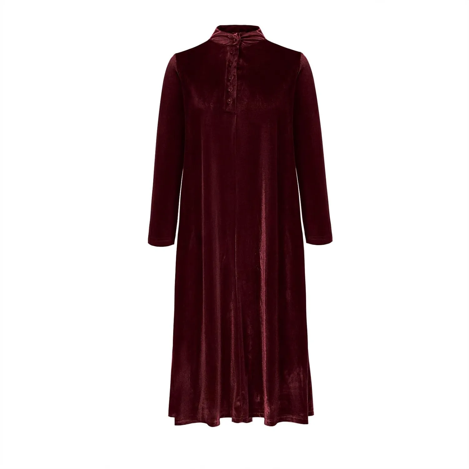 Women’s Velvet Midi Dresses Wedding Guest Cocktail Party Long Sleeve Button V Neck A Line Flowy Party Shift Dress