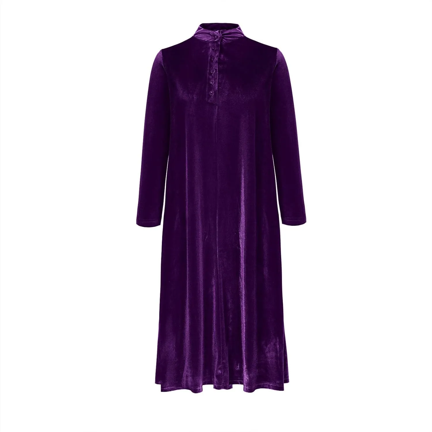 Women’s Velvet Midi Dresses Wedding Guest Cocktail Party Long Sleeve Button V Neck A Line Flowy Party Shift Dress