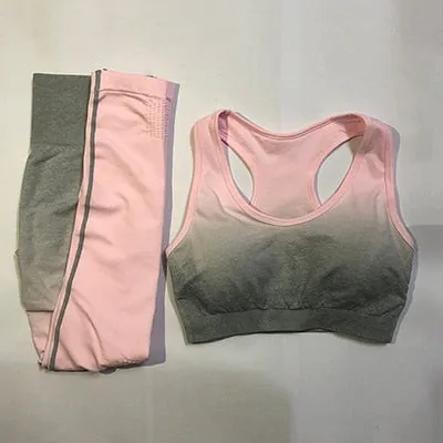 Women's Yoga Set Gym Clothing Ombre Seamless Leggings Sports Bra Workout Sports Suit Women Energy Fitness Sportswear Active Wear