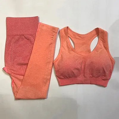 Women's Yoga Set Gym Clothing Ombre Seamless Leggings Sports Bra Workout Sports Suit Women Energy Fitness Sportswear Active Wear