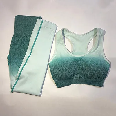 Women's Yoga Set Gym Clothing Ombre Seamless Leggings Sports Bra Workout Sports Suit Women Energy Fitness Sportswear Active Wear